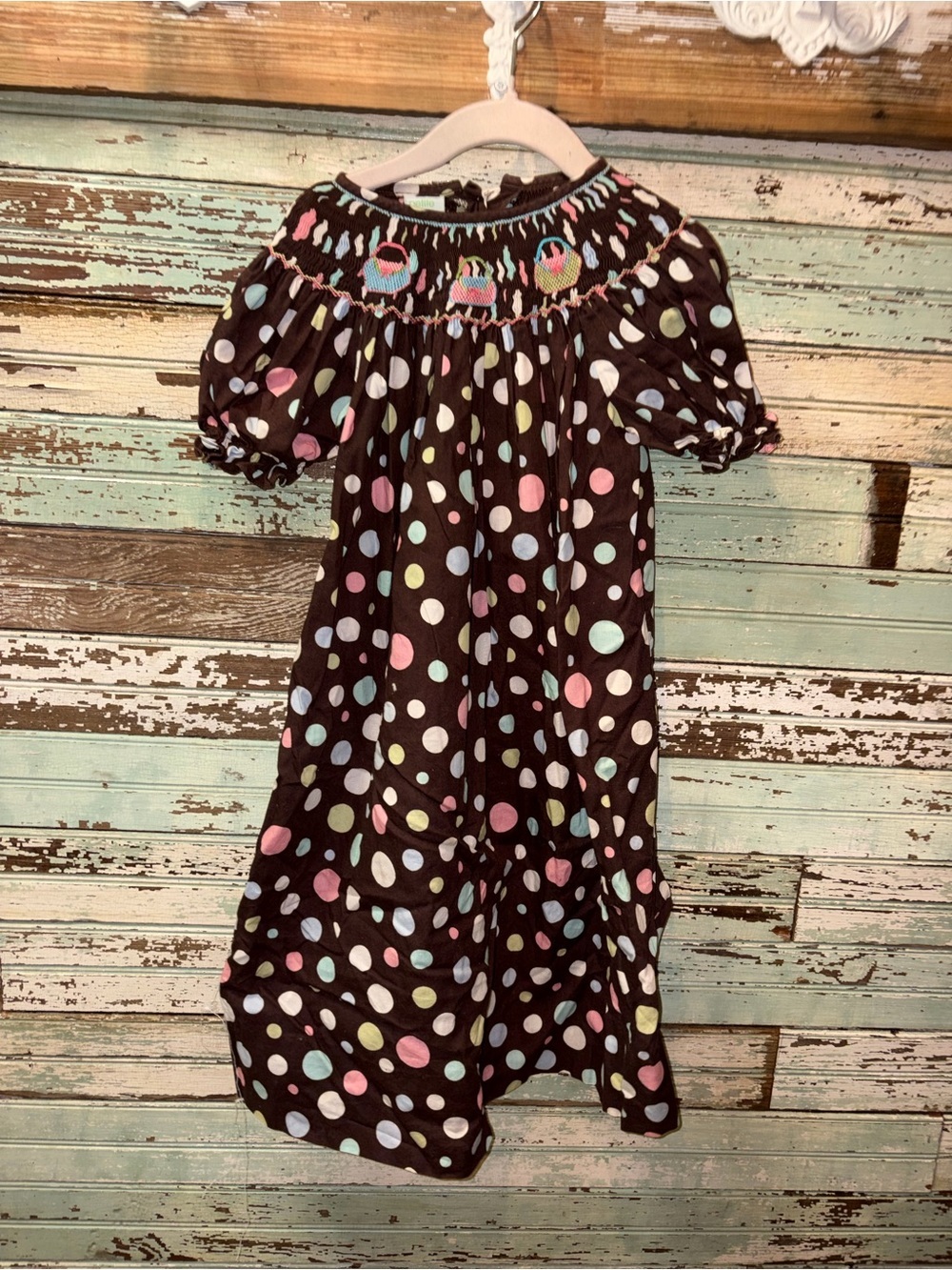 Girls' Black Polka Dot Smocked Puff-Sleeve Dress